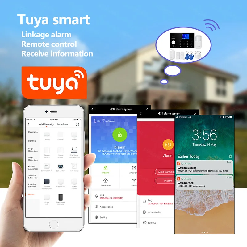 FUERS WIFI GSM Alarm System Wireless Home Burglar Security Alarm System Tuya APP Control Siren Motion Detector PIR Smoke Sensor