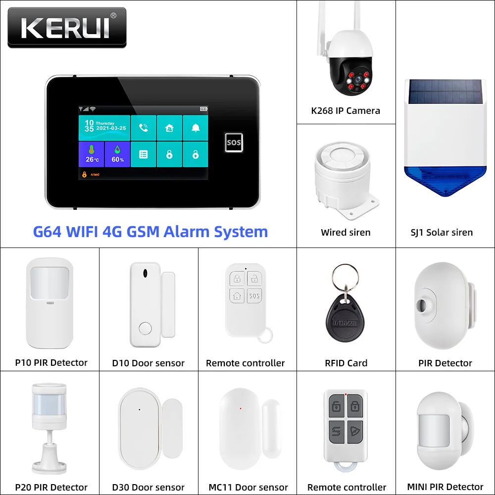 KERUI Home Alarm System WiFi+4G GSM Burglar Alarm System with Phone App Alarm 120dB Alarm Siren Compatible for Home Office G64B