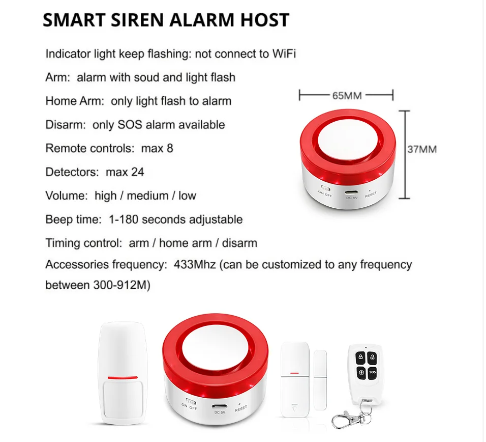 Tuya Smart WIFI Wireless Security Alarm System Alarm Kit Home Burglar Motion Door Sensor Compatible Google Home Alexa