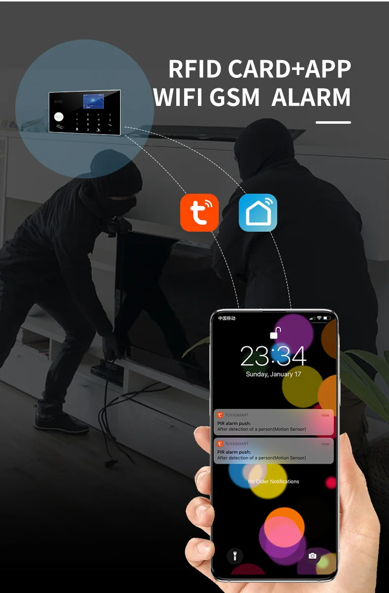 Wifi GSM Alarm System Home Wireless Security Burglar Alarm Kit Door Open Motion Sensor Smart Life Tuya App Control Suit Alexa