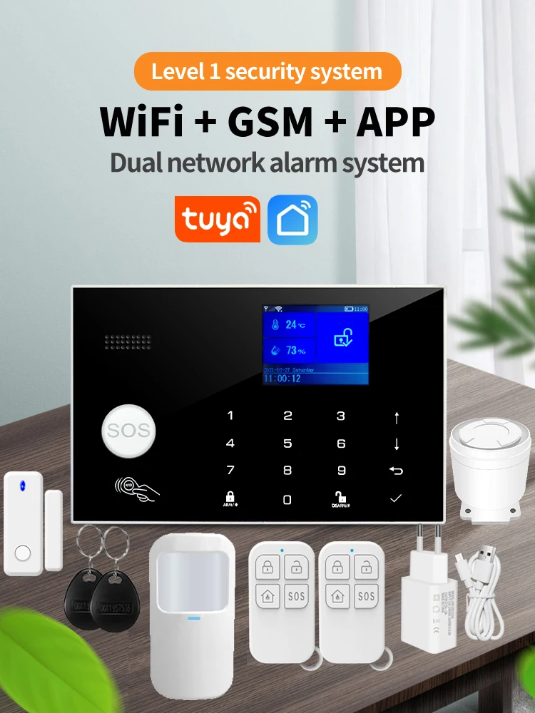 Wifi GSM Alarm System Home Wireless Security Burglar Alarm Kit Door Open Motion Sensor Smart Life Tuya App Control Suit Alexa
