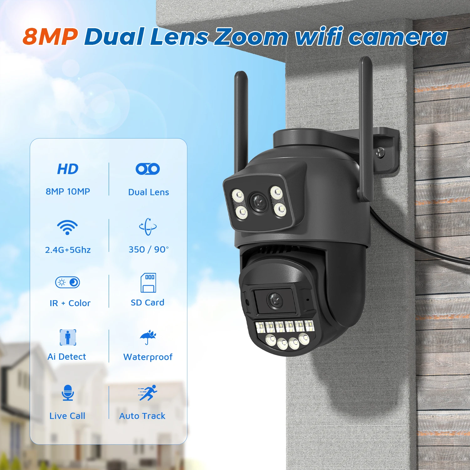 BESDER 5K 10MP Wifi Camera PTZ Outdoor AI Human Detection Dual Screen 4K 8MP CCTV Security IP Camera Audio Email Alarm O-Kam Pro