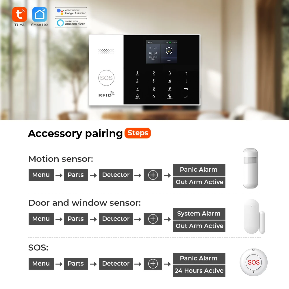 WIFI GSM Alarm System Tuya Smart Life APP Home Smart Security Protection Wireless Security Alarm House System with ALexa