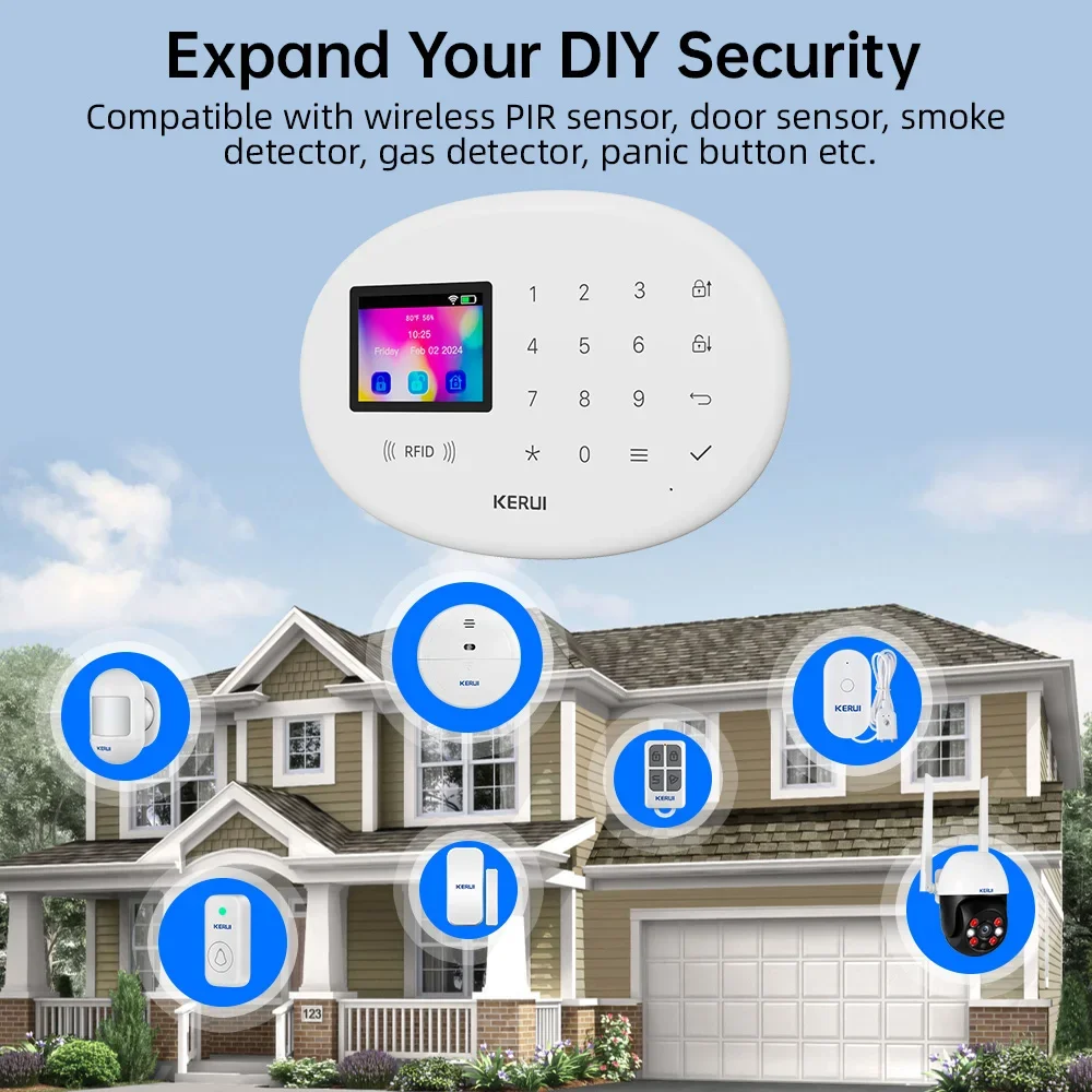 KERUI Wireless Burglar Alarm System Home Alarm Tuya Smart WiFi GSM SMS Alarm For House With Motion Detector Door Sensor Alexa