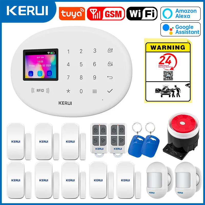 KERUI Wireless Burglar Alarm System Home Alarm Tuya Smart WiFi GSM SMS Alarm For House With Motion Detector Door Sensor Alexa
