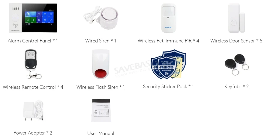 HOMSECUR Tuya App Wireless WIFI 4G LCD Burglar Intruder Alarm System+Wireless Flash Siren