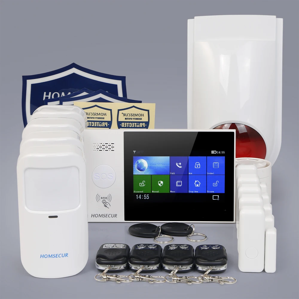 HOMSECUR Tuya App Wireless WIFI 4G LCD Burglar Intruder Alarm System+Wireless Flash Siren