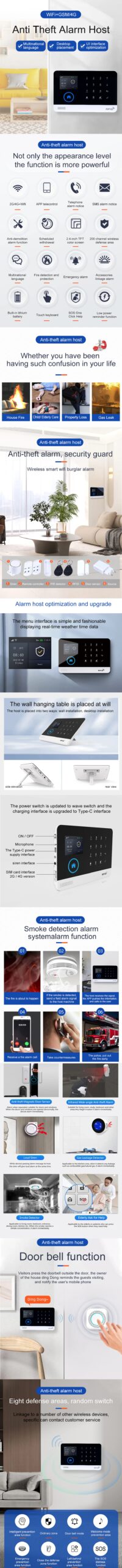 PGST 4G Tuya Smart Home Alarm System, WiFi 433MHz Wireless Home Security Alarm Combination Set