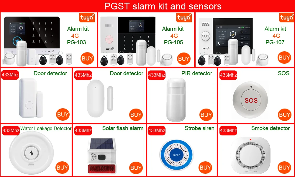 PGST 4G Tuya Smart Home Alarm System, WiFi 433MHz Wireless Home Security Alarm Combination Set