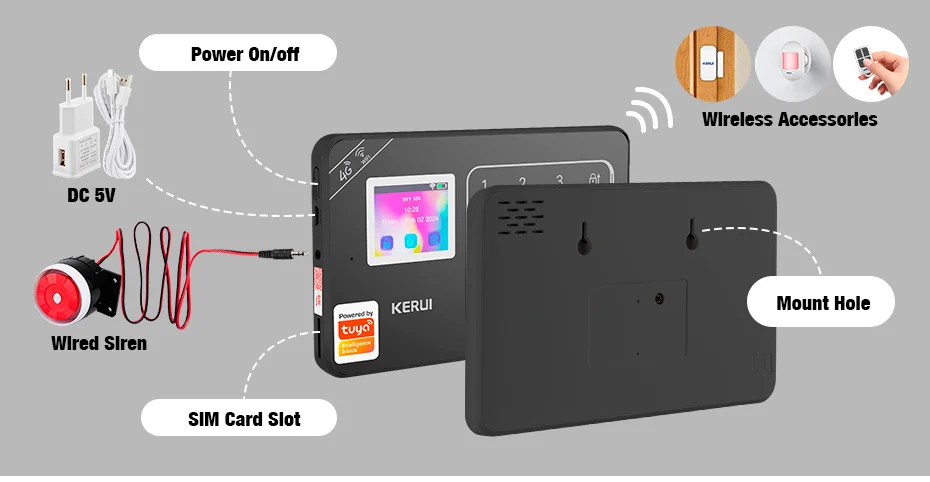 KERUI W184 Tuya Smart 4G /WiFi Burglar Alarm Alarm for Home Alarm Security System 433mhz Sensors Security Protection for House