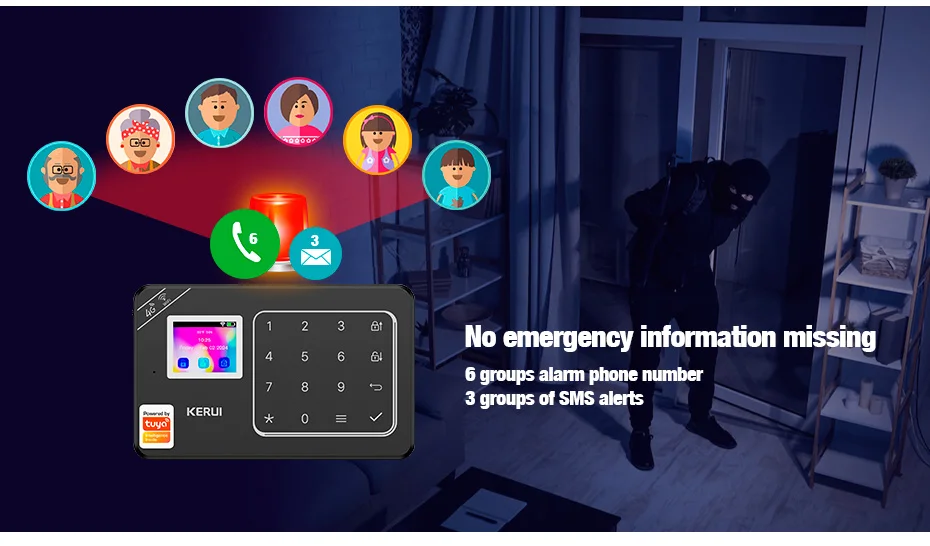 KERUI W184 Tuya Smart 4G /WiFi Burglar Alarm Alarm for Home Alarm Security System 433mhz Sensors Security Protection for House