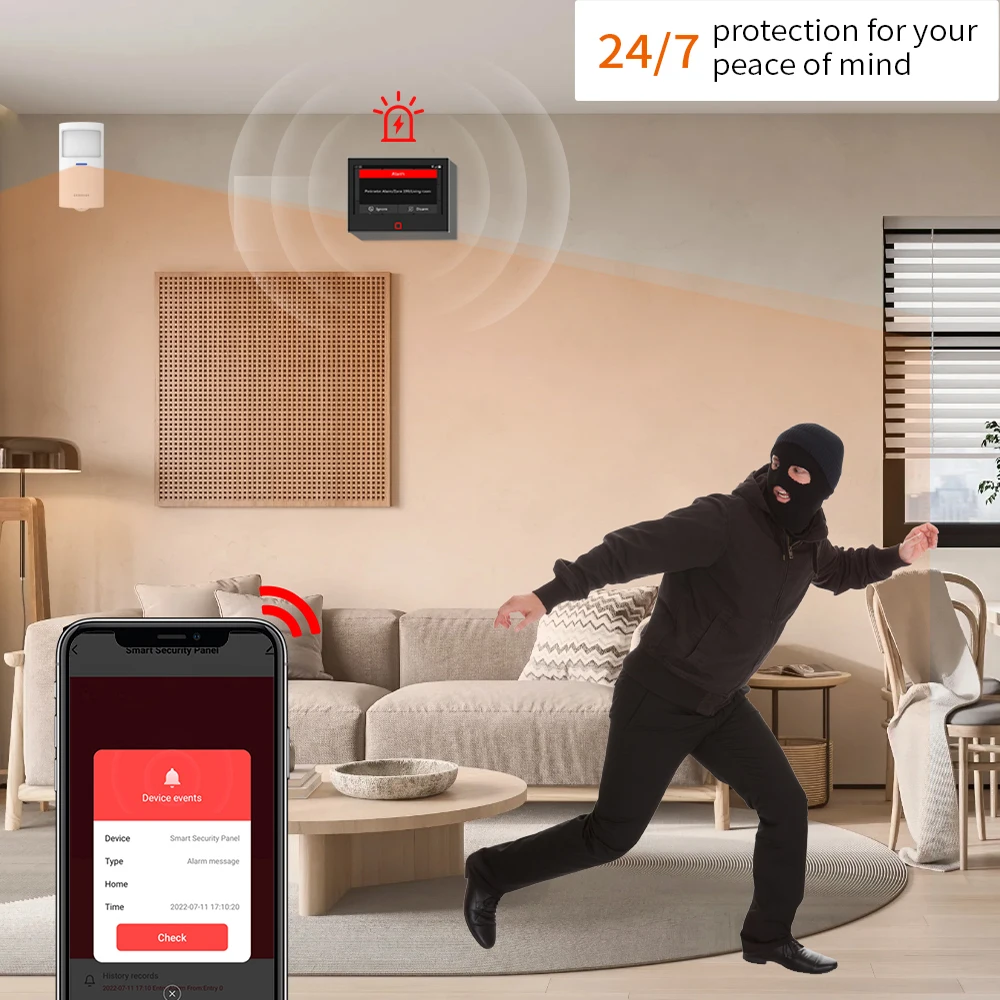 Staniot Alarm System 7-inch Touch Screen 4G Smart 433Mhz WiFi Home Alarm Remote Control Wireless Smoke Detector Security System