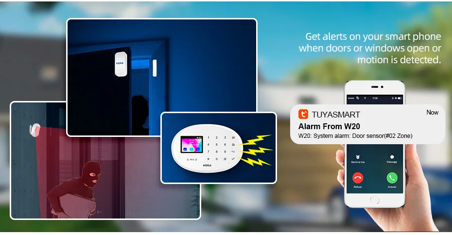 KERUI Home Tuya Wireless Security Home Alarm Kit Smart Life WiFi GSM Alarm System For With 433mhz PIR Motion Sensor Siren W202