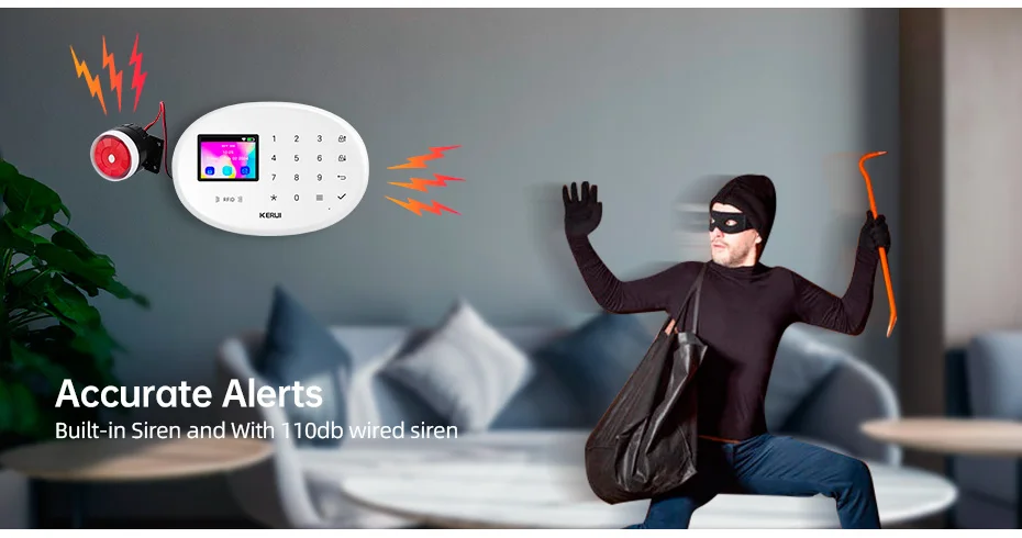 KERUI Home Tuya Wireless Security Home Alarm Kit Smart Life WiFi GSM Alarm System For With 433mhz PIR Motion Sensor Siren W202