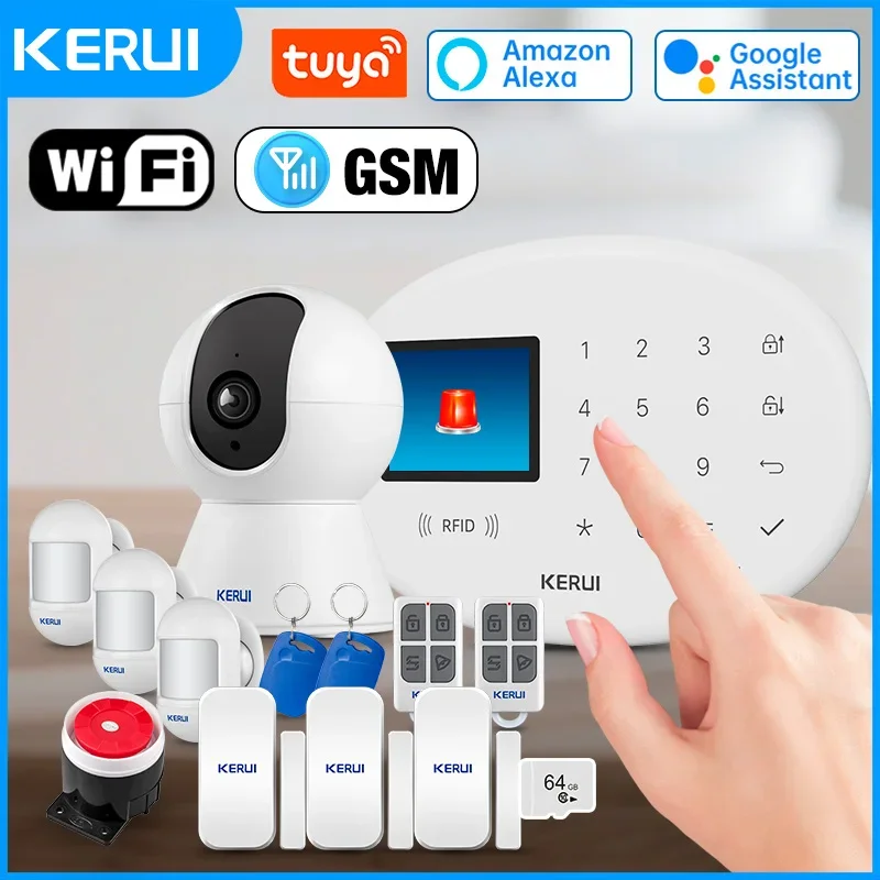 KERUI Home Tuya Wireless Security Home Alarm Kit Smart Life WiFi GSM Alarm System For With 433mhz PIR Motion Sensor Siren W202