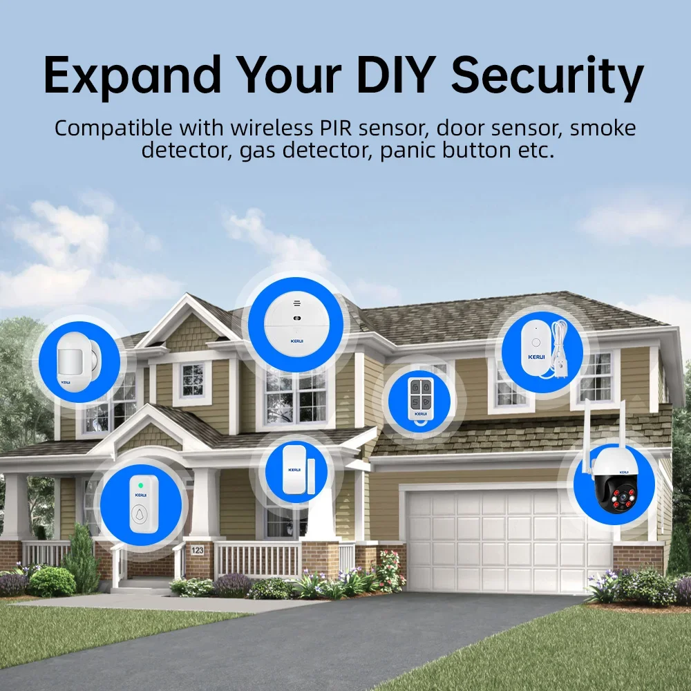 KERUI Home Tuya Wireless Security Home Alarm Kit Smart Life WiFi GSM Alarm System For With 433mhz PIR Motion Sensor Siren W202