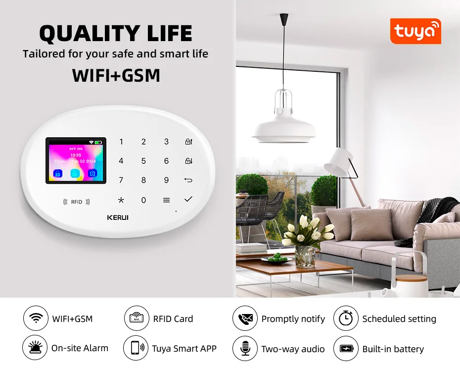 KERUI Home Tuya Wireless Security Home Alarm Kit Smart Life WiFi GSM Alarm System For With 433mhz PIR Motion Sensor Siren W202
