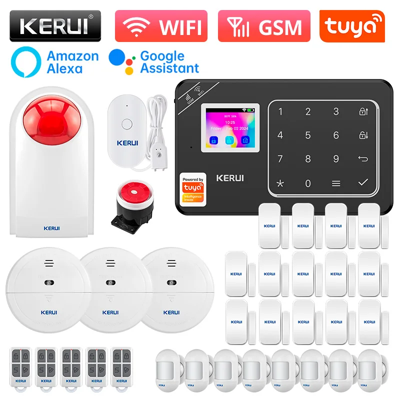KERUI 433MHZ Home Security Alarm W181 WiFi GSM Alarm System Kit Tuya Smart Home Burglar Alarm PIR Motion Detector Door Sensor