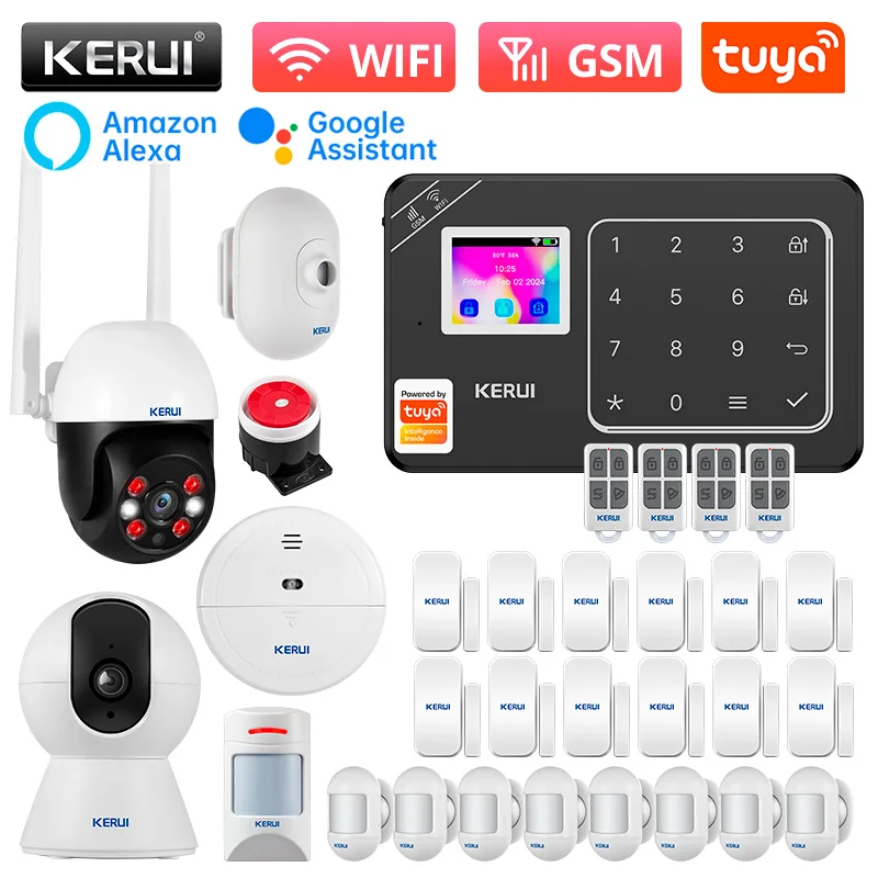 KERUI 433MHZ Home Security Alarm W181 WiFi GSM Alarm System Kit Tuya Smart Home Burglar Alarm PIR Motion Detector Door Sensor