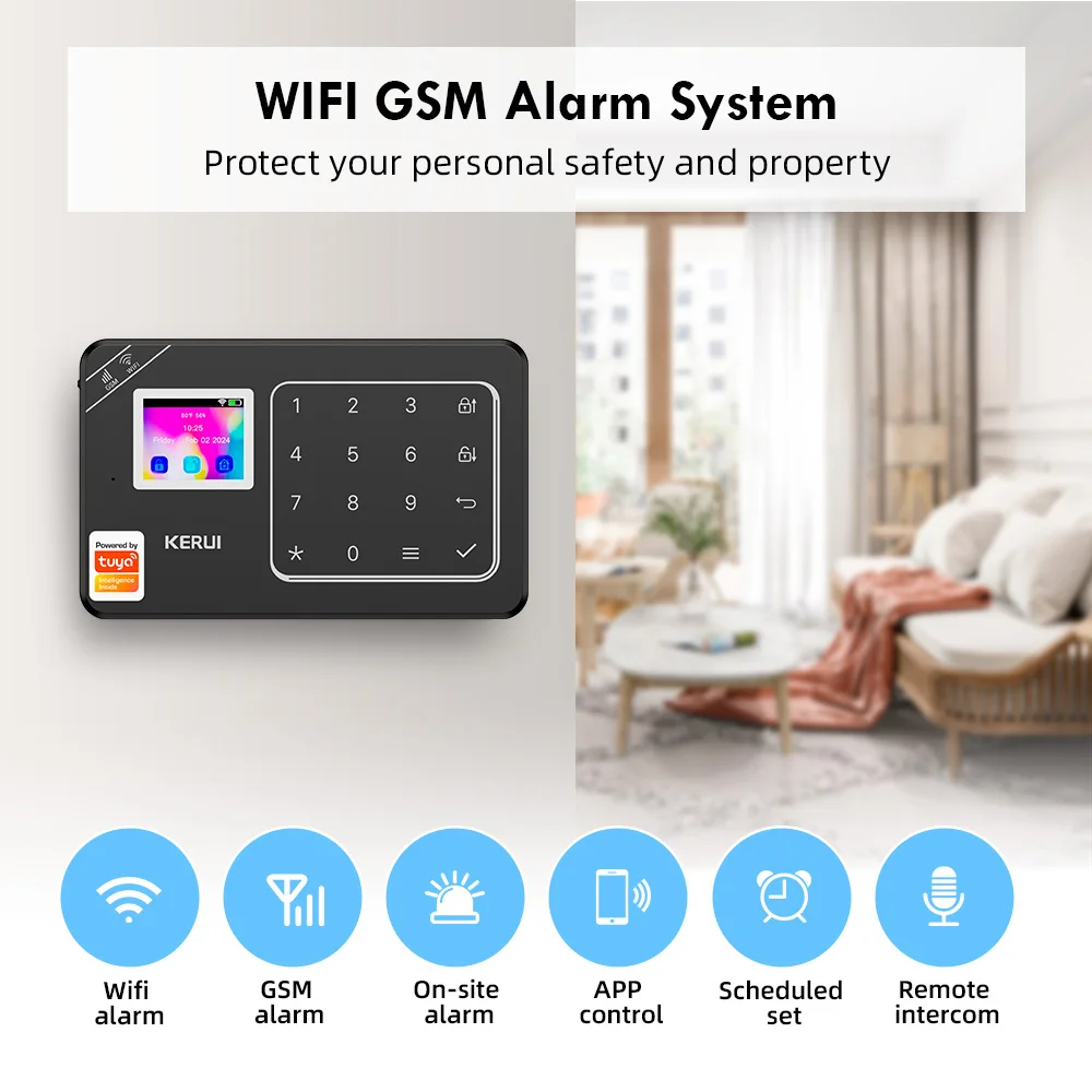 KERUI 433MHZ Home Security Alarm W181 WiFi GSM Alarm System Kit Tuya Smart Home Burglar Alarm PIR Motion Detector Door Sensor