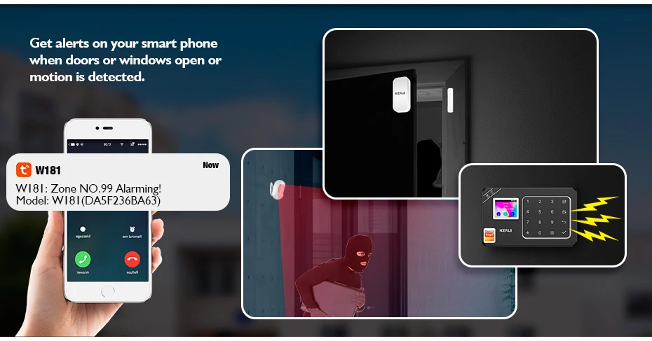 KERUI 433MHZ Home Security Alarm W181 WiFi GSM Alarm System Kit Tuya Smart Home Burglar Alarm PIR Motion Detector Door Sensor