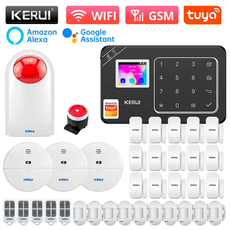KERUI 433MHZ Home Security Alarm W181 WiFi GSM Alarm System Kit Tuya Smart Home Burglar Alarm PIR Motion Detector Door Sensor