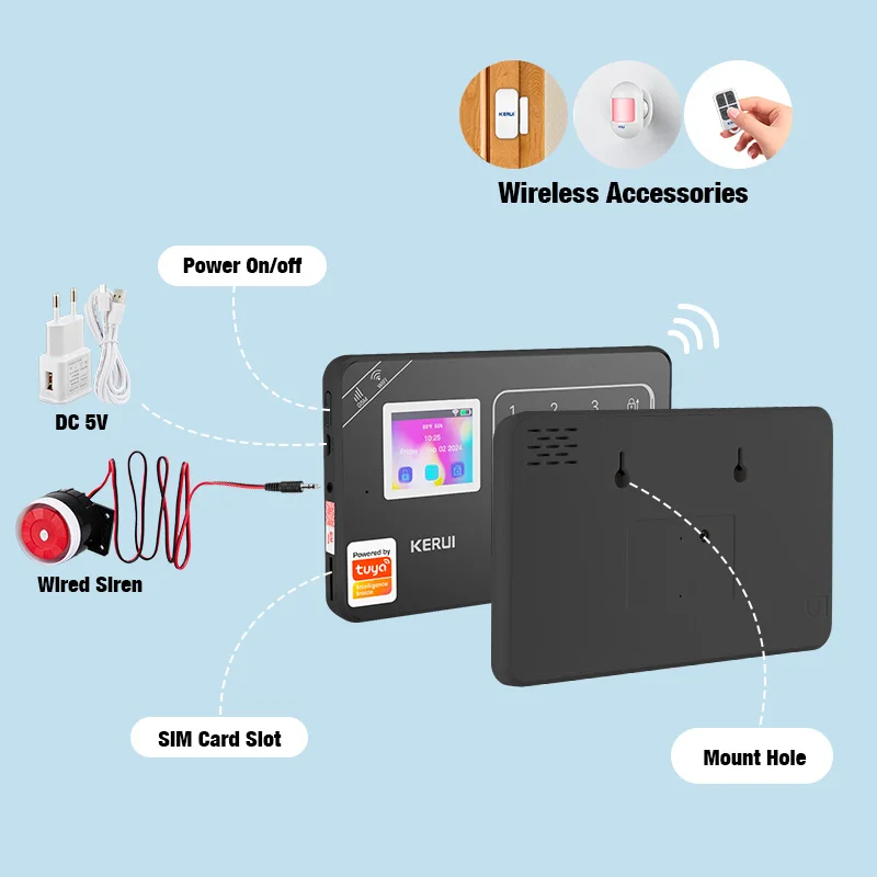 KERUI 433MHZ Home Security Alarm W181 WiFi GSM Alarm System Kit Tuya Smart Home Burglar Alarm PIR Motion Detector Door Sensor