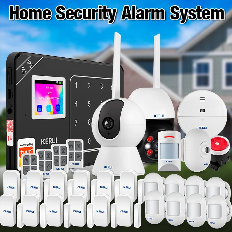KERUI 433MHZ Home Security Alarm W181 WiFi GSM Alarm System Kit Tuya Smart Home Burglar Alarm PIR Motion Detector Door Sensor