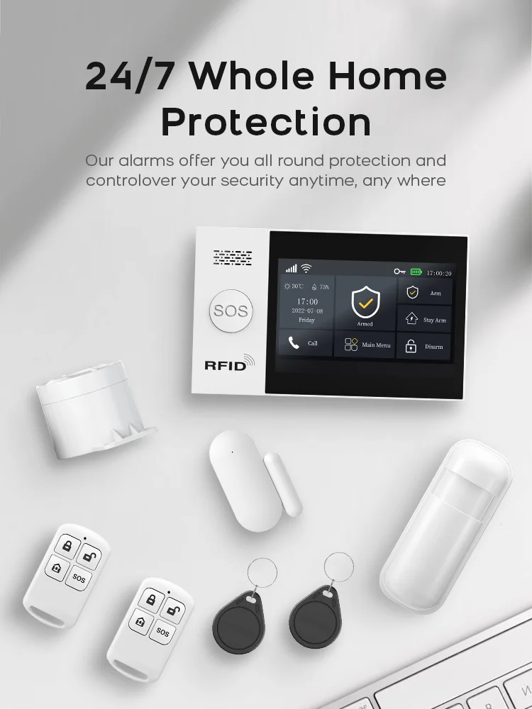Tuya Smart Life APP Compatible Wireless GSM Alarm System WiFi Burglar Detection Real-Time Alerts for Home Garage Office Shop