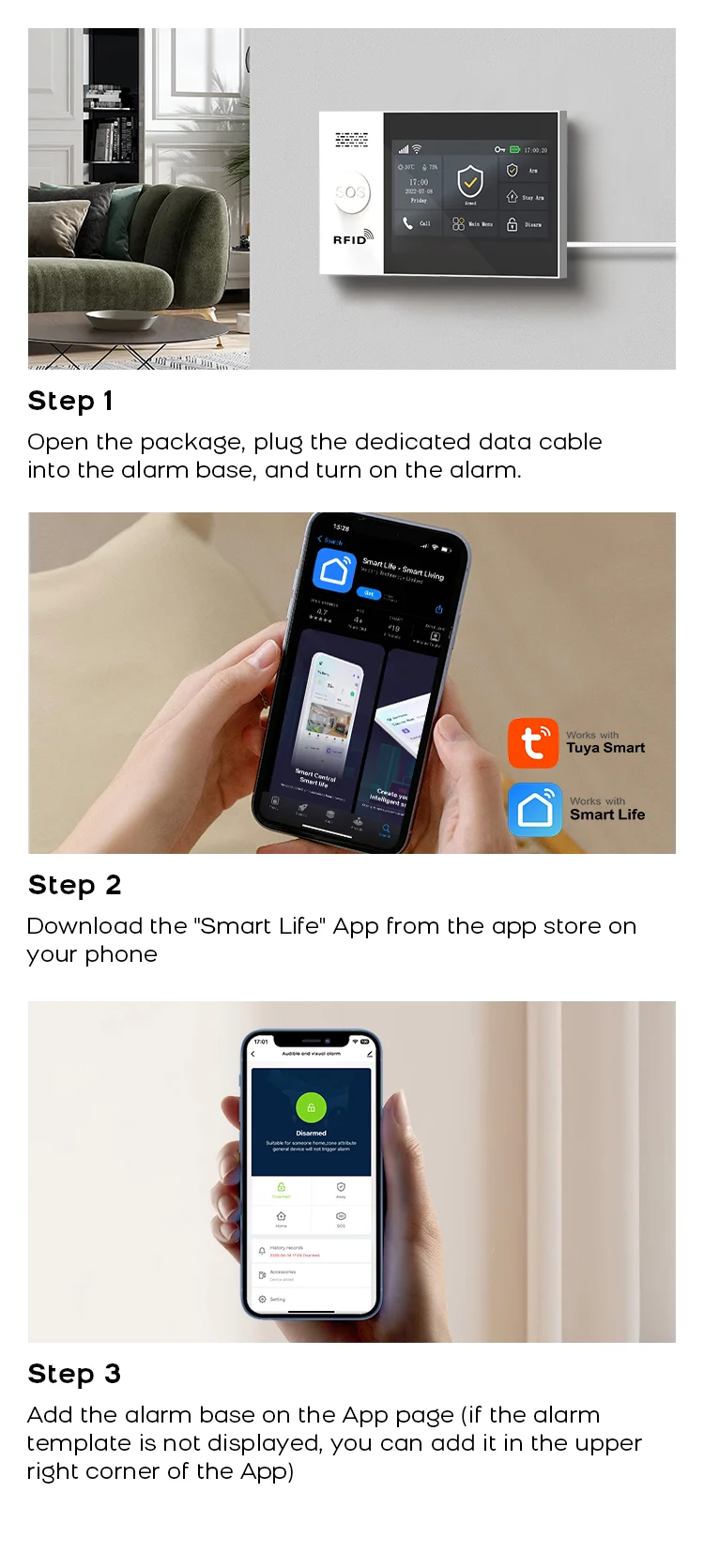 Tuya Smart Life APP Compatible Wireless GSM Alarm System WiFi Burglar Detection Real-Time Alerts for Home Garage Office Shop