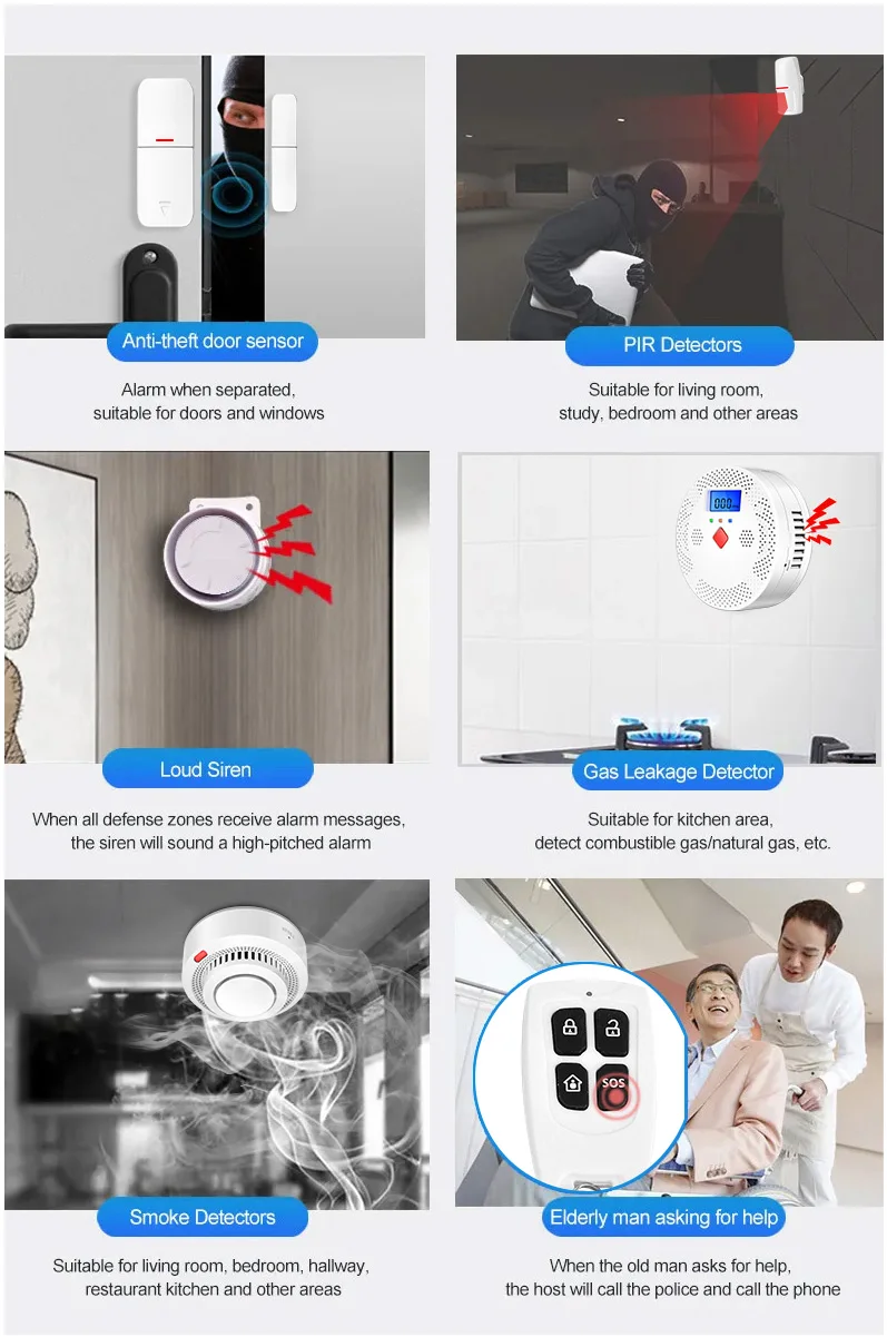 DYGSM Tuya Smart 4G+Wifi Home Security Alarm System Wireless Burglar Alarm System Smart Life App Control work with Alexa