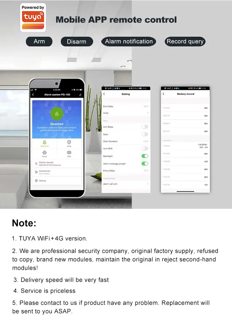 DYGSM Tuya Smart 4G+Wifi Home Security Alarm System Wireless Burglar Alarm System Smart Life App Control work with Alexa