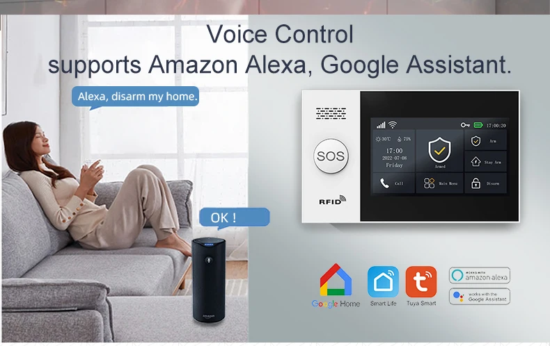 PGST 4G Tuya Wireless Home Security System 107 WiFi GSM Burglar Alarm with Motion Detector Siren Alexa & Google Home Compatible