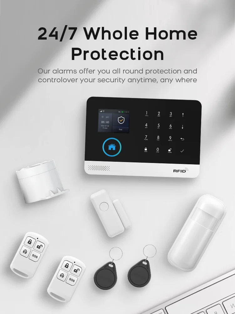 MULO Alarm System For Home Burglar Security 433MHz GSM  Home alarm Wireless PG103 WiFi Alarma Tuya Smart App Work With Alexa