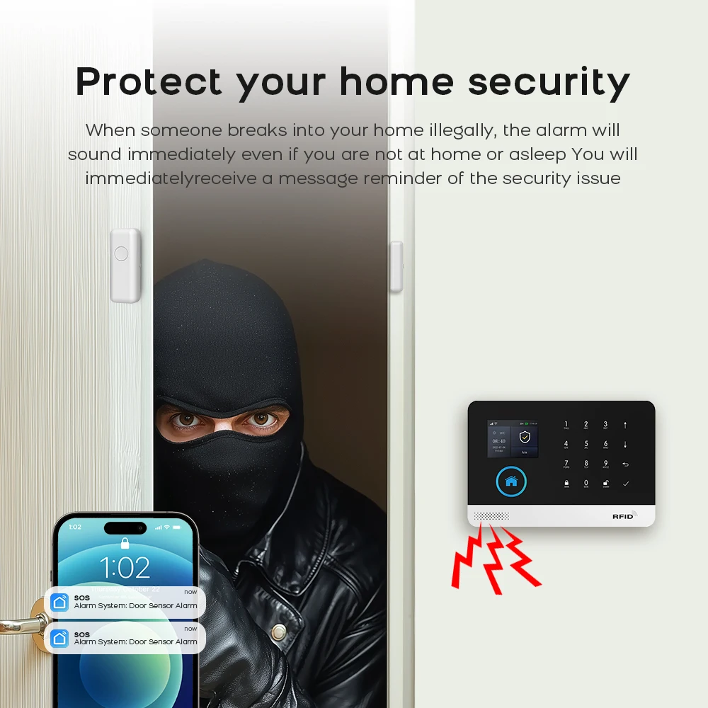 MULO Alarm System For Home Burglar Security 433MHz GSM  Home alarm Wireless PG103 WiFi Alarma Tuya Smart App Work With Alexa