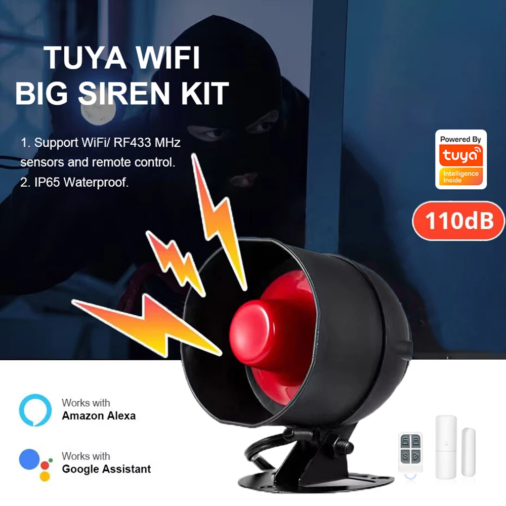 ONENUO Tuya WIFI Alarm Siren Loud Sound Speaker Kits Wireless Alarm System Home Alarm Siren Security Protection System for Home