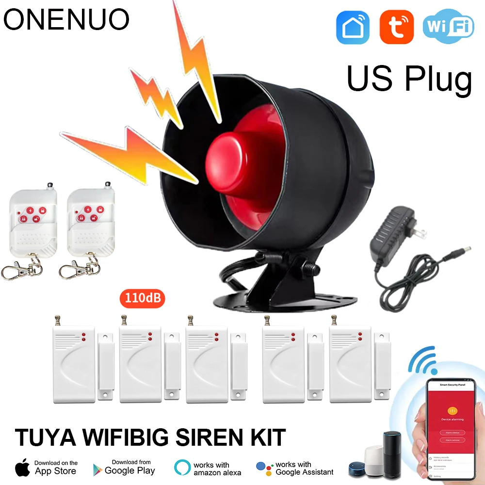ONENUO Tuya WIFI Alarm Siren Loud Sound Speaker Kits Wireless Alarm System Home Alarm Siren Security Protection System for Home