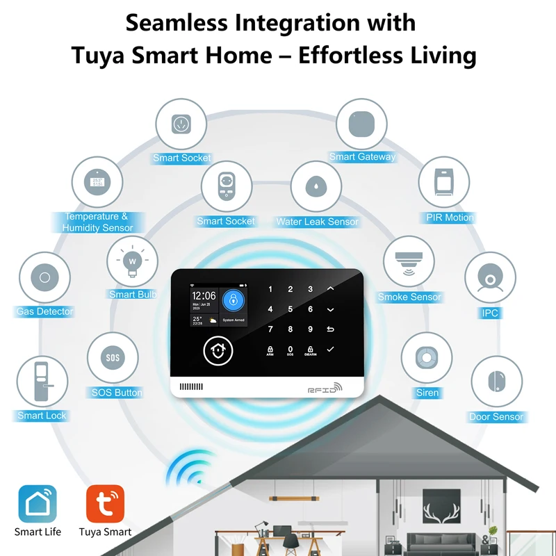 Tuya Smart WiFi GSM Home Security Alarm System - Touch Keyboard RFID APP Control Wireless Anti-Theft with Volume Adjustable
