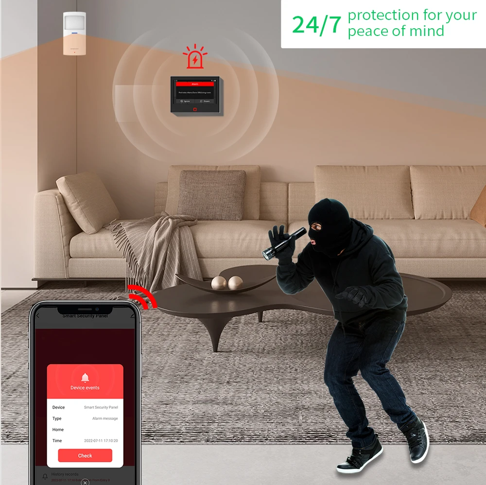 Staniot 7inch Lora Protection Kit WiFi 4G Tuya Smart Home Alarm System with 5000mAh Battery 500M Distance Works with Alexa