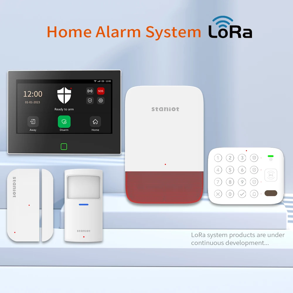 Staniot 7inch Lora Protection Kit WiFi 4G Tuya Smart Home Alarm System with 5000mAh Battery 500M Distance Works with Alexa