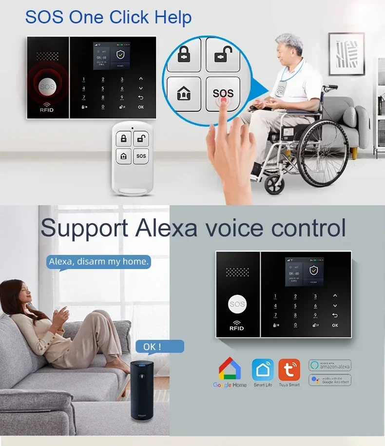 PGST PG108 Tuya Home Alarm System Smart Life APP Work Alexa Google WIFI 4G Wireless Safe Security for House 433MHz