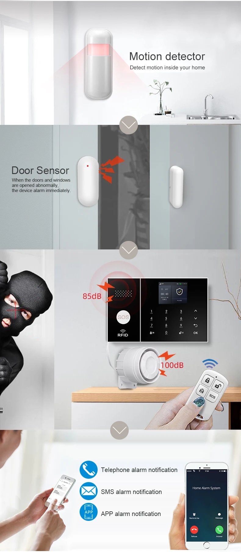 PGST PG108 Tuya Home Alarm System Smart Life APP Work Alexa Google WIFI 4G Wireless Safe Security for House 433MHz
