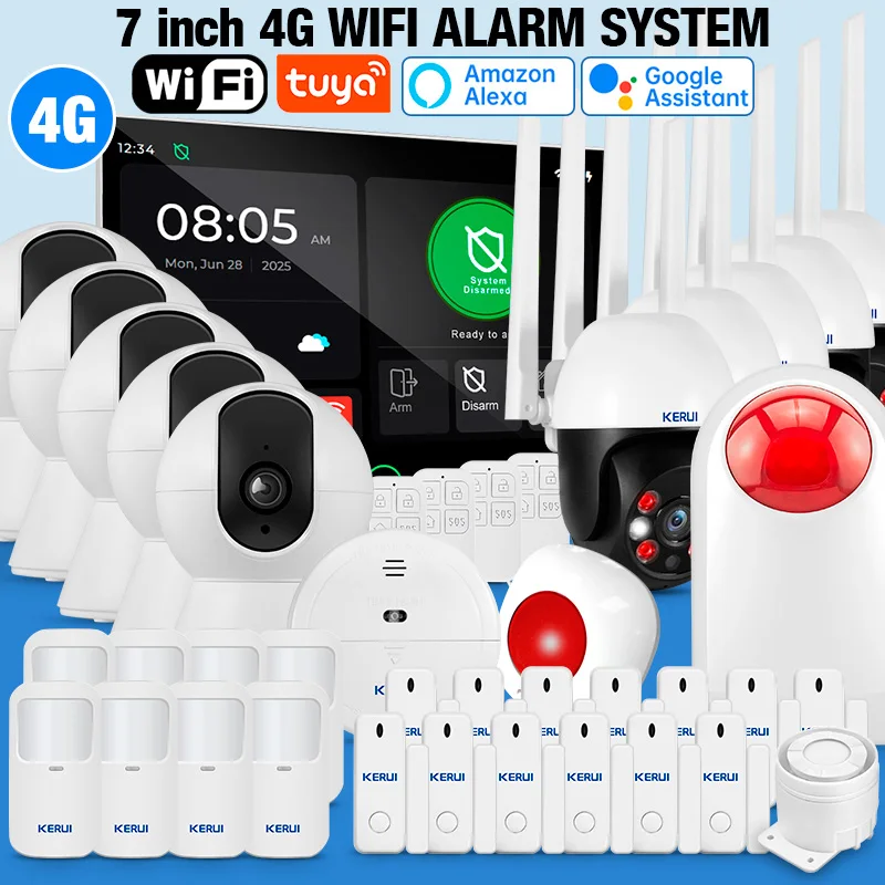 KERUI 7 inch Full Touch Screen Alarm System 4G WIFI Home Alarm 433mhz Tuya Smart Burglar Alarm Work with FSK/ASK Sensors W204
