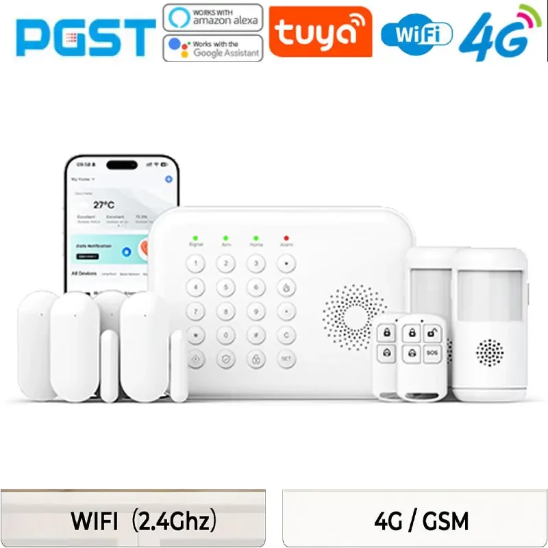 PGST 4G WiFi Security Protection Alexa Tuya Smart Life Home Automation Motion Door Magnetic Sensor Alarm Security System Kit A01