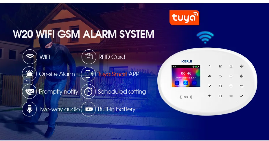 KERUI New W20 WiFi GSM Alarm System For Home Alarm Burglar Security Wireless Tuya Smart House App Control Motion Detector Sensor
