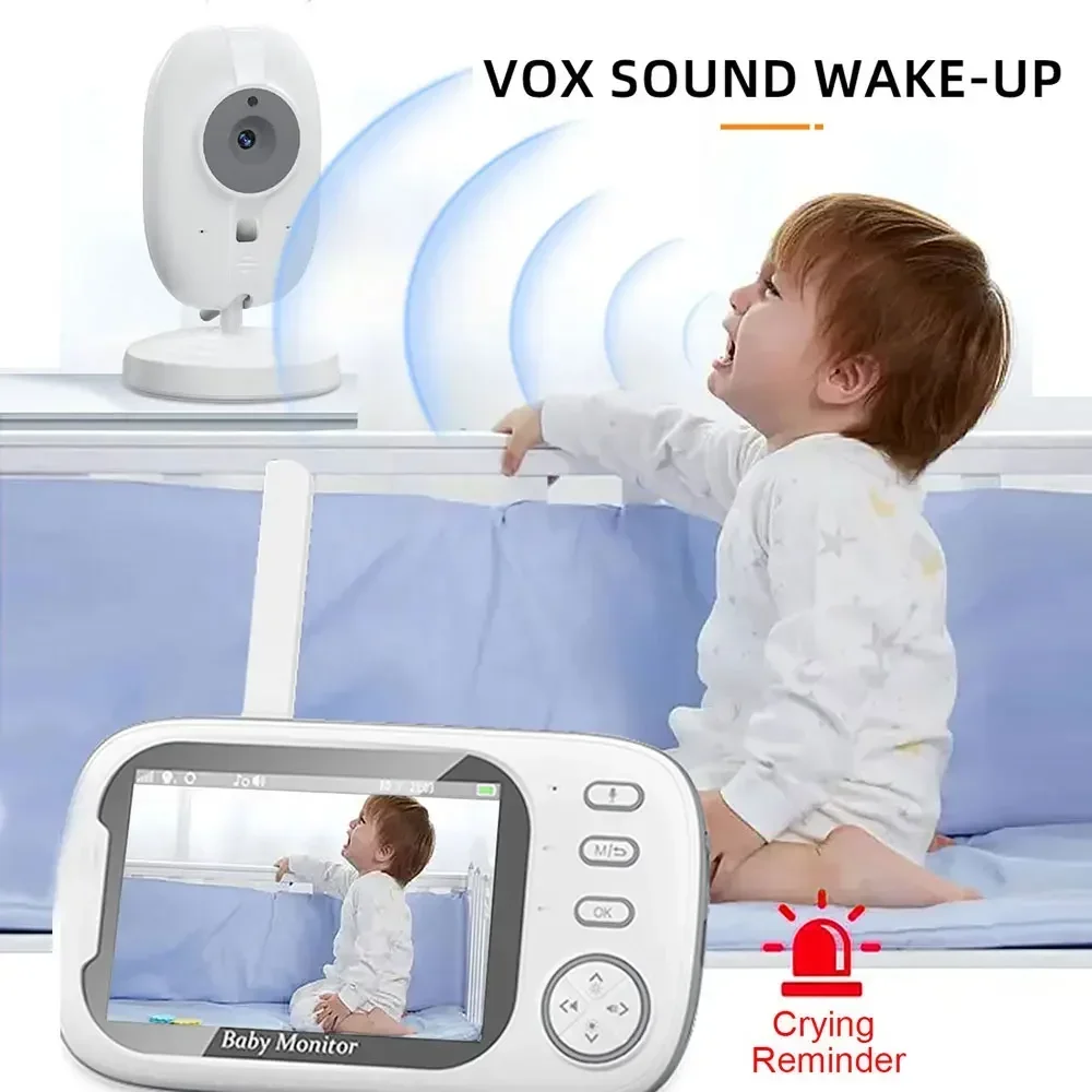 VBABM 3.5 inch Video Lullaby Baby Monitor Night Vision Temperature Monitoring 2-Way Audio Talk Baby Nanny Camera With T-Holder
