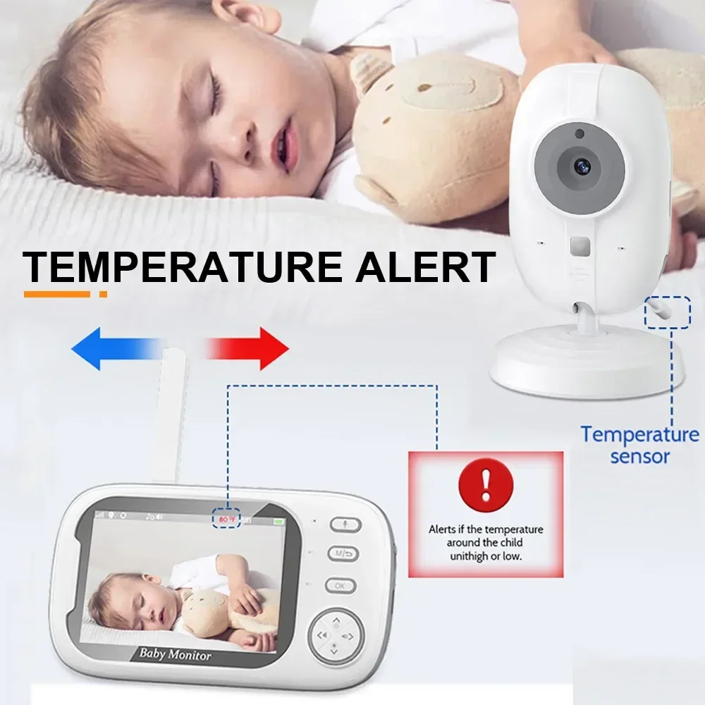 VBABM 3.5 inch Video Lullaby Baby Monitor Night Vision Temperature Monitoring 2-Way Audio Talk Baby Nanny Camera With T-Holder