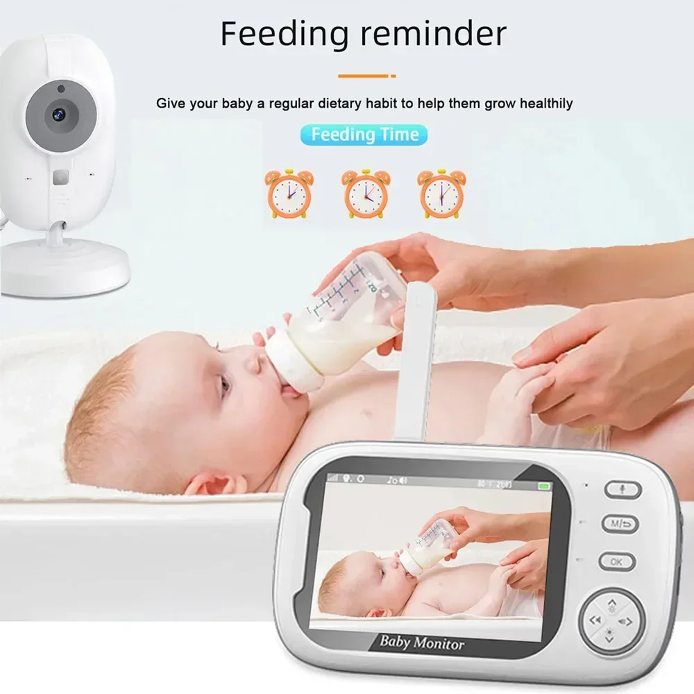 VBABM 3.5 inch Video Lullaby Baby Monitor Night Vision Temperature Monitoring 2-Way Audio Talk Baby Nanny Camera With T-Holder