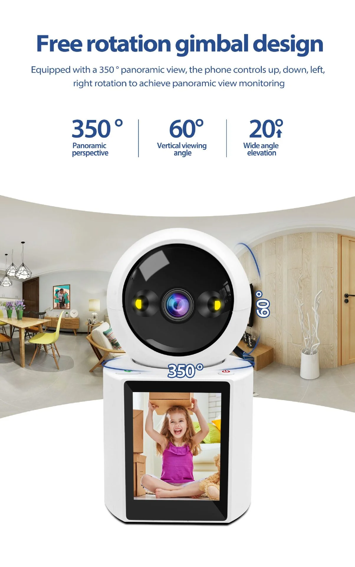 1080P PTZ Wifi Camera IP Indoor Two-Way Visual Call with 2.8 Inch IPS Screen Baby Monitor CCTV Video Surveillance P2P iCSee APP