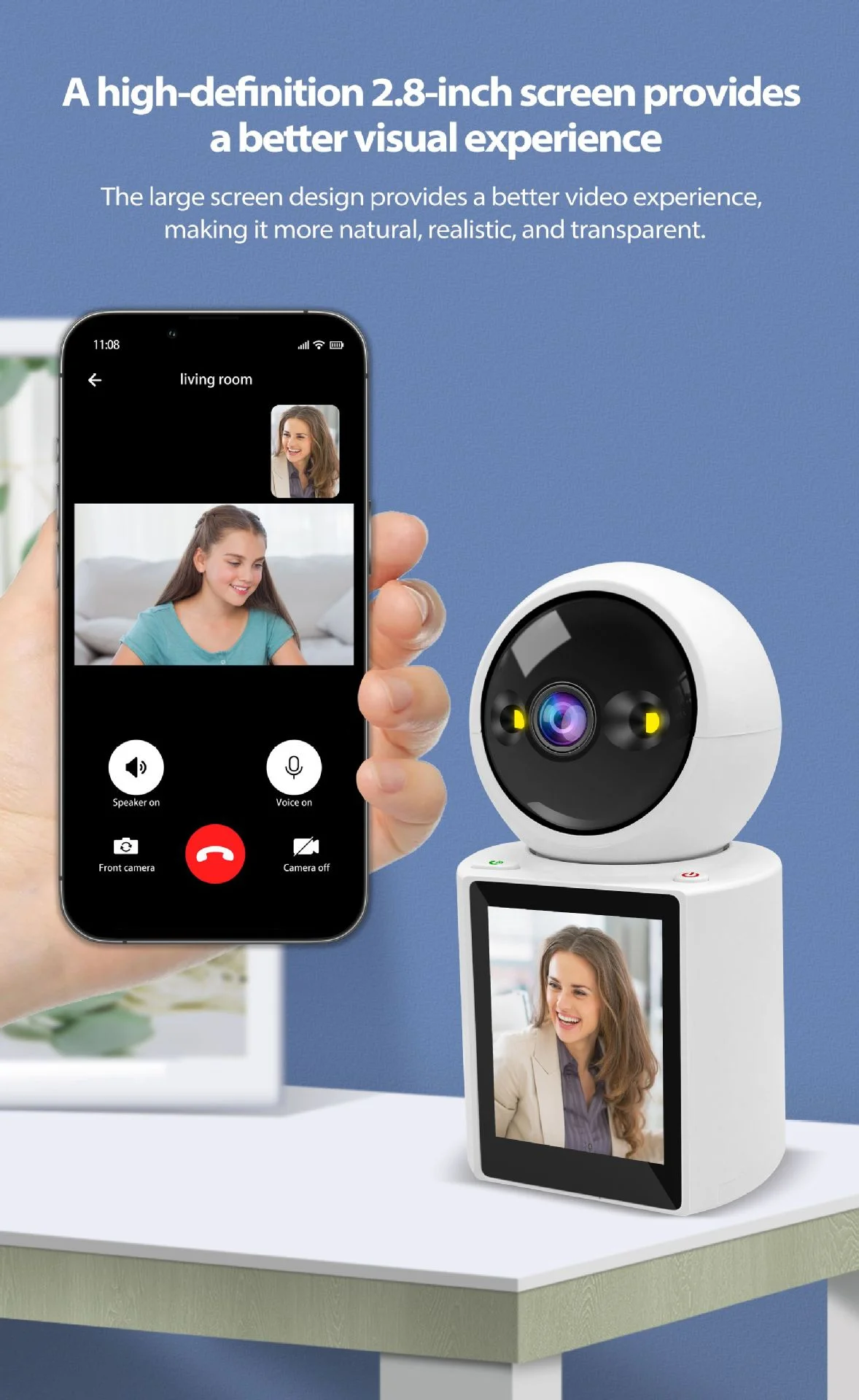 1080P PTZ Wifi Camera IP Indoor Two-Way Visual Call with 2.8 Inch IPS Screen Baby Monitor CCTV Video Surveillance P2P iCSee APP